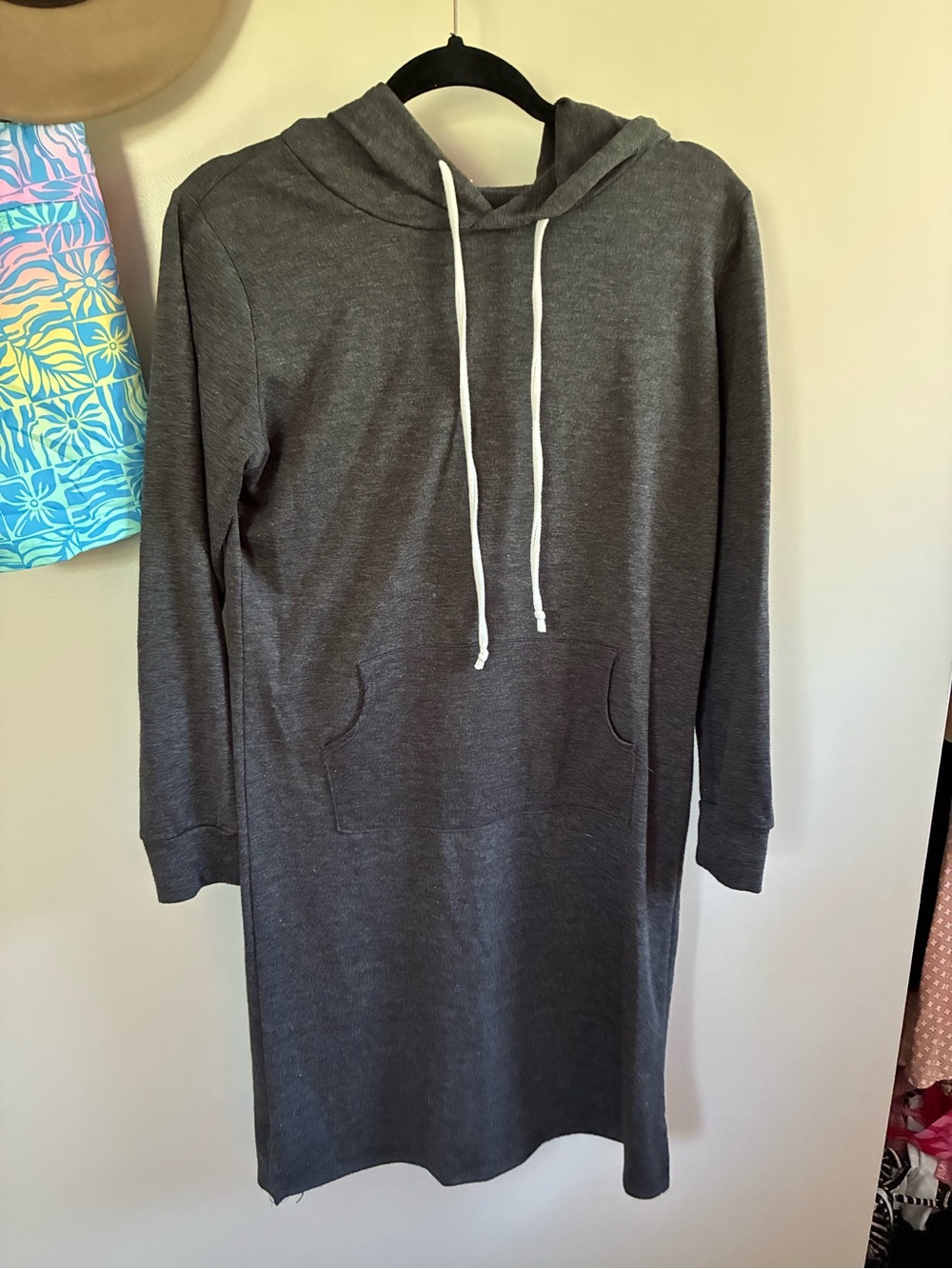 Doublju Dark Charcoal Hoodie dress with White Drawstrings
